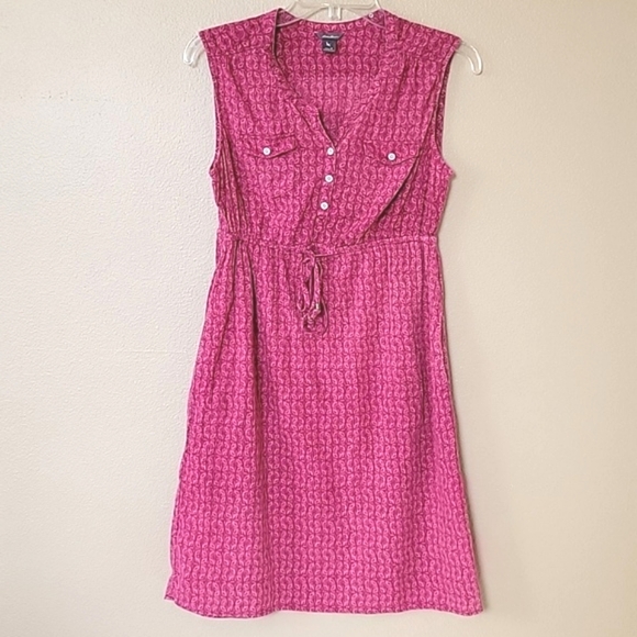 Eddie Bauer Magenta Geometric Print Drawstring Cotton Dress - Size 4 - Picture 1 of 7